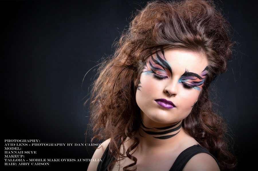 Hannah photoshoot with purple tiger-striped makeup - May 2015